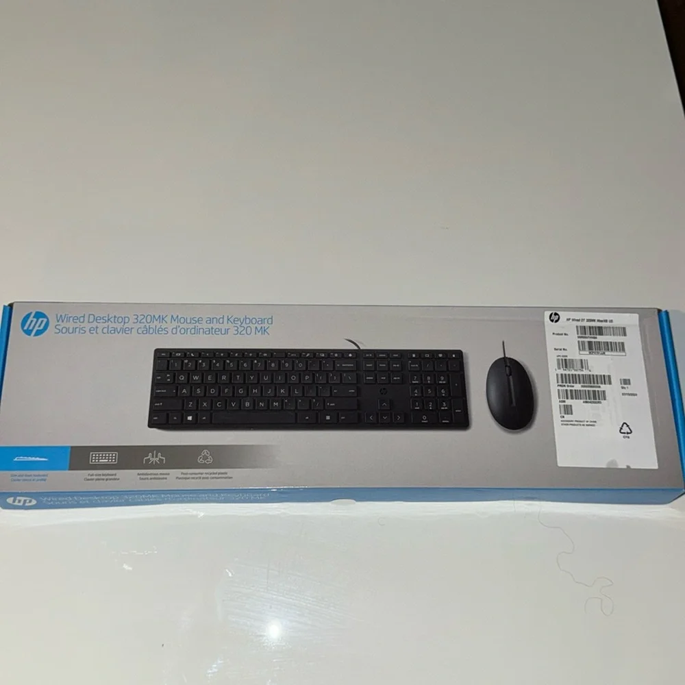 New in box -HP 320MK Wired Desktop Mouse and Keyboard Combo